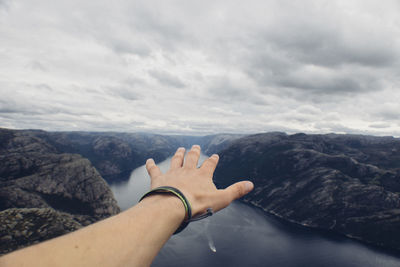 Low section of people on mountain landscape