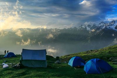 Scenic view of tent against sky