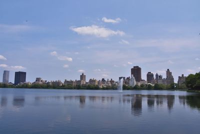 Reflection of buildings in lake