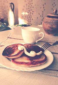 Close-up of breakfast on table