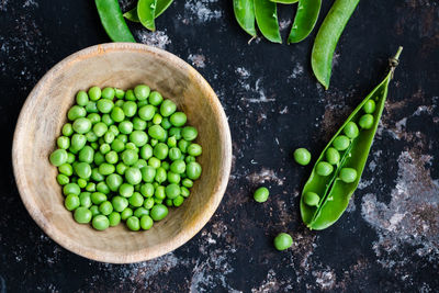 High angle view of vegetables in bowl on table