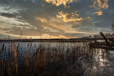 Scenic view of lake against sky during sunset