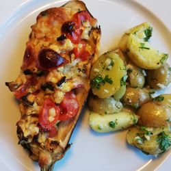 High angle view of meal served in plate