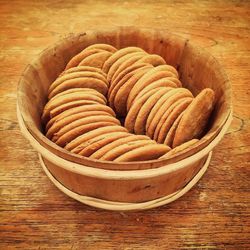 Close-up of dessert in basket on table