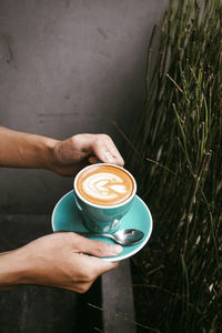 High angle view of coffee cup