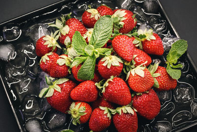 High angle view of strawberries