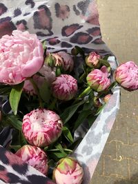 High angle view of rose bouquet