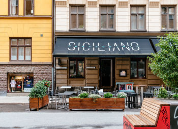 Information sign on street in restaurant