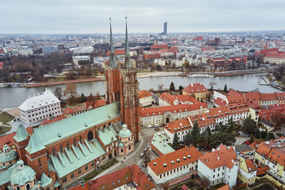 Cityscape of wroclaw panorama in poland, aerial view