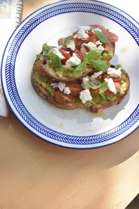 High angle view of salad in plate on table