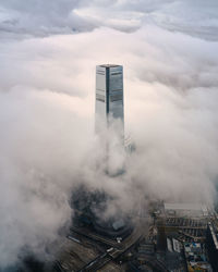 High angle view of buildings against sky