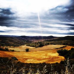 Scenic view of landscape against cloudy sky