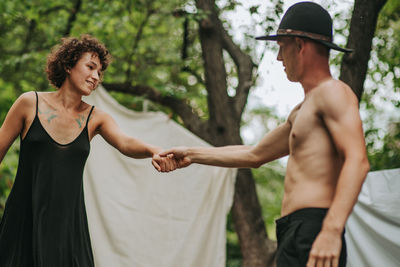 Young couple standing outdoors