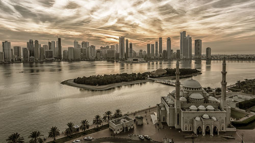 Aerial view of city at waterfront
