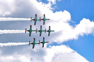 Low angle view of airplane against sky