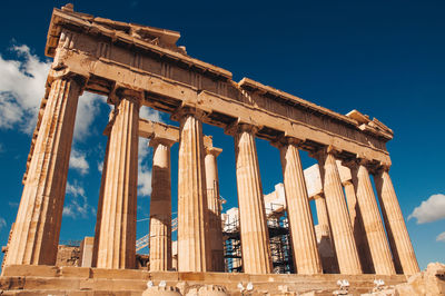 View of doric columns in the eastern side of the parthenon in the acropolis, athens, greece