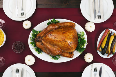 High angle view of food in plate on table