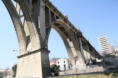 Low angle view of bridge against clear sky