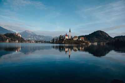 View of lake against cloudy sky