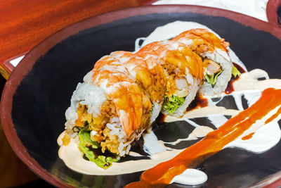 Close-up of sushi in plate