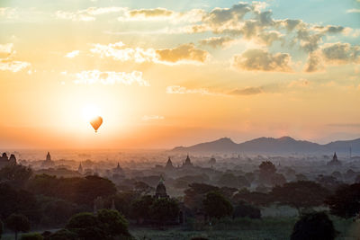 Temple at bagan archaeological zone during sunset