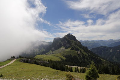 Scenic view of mountains against sky