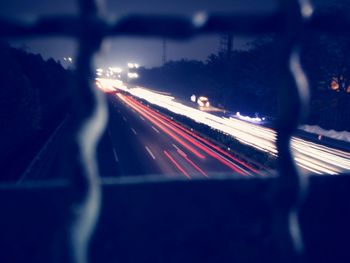 Light trails on road at night