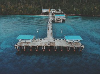 High angle view of ship in sea