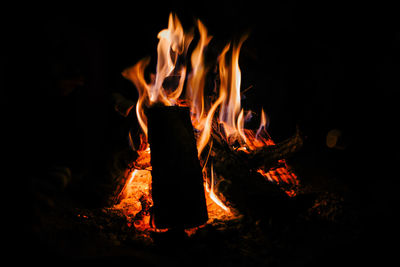 Close-up of fire in the dark