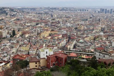 High angle view of buildings in city