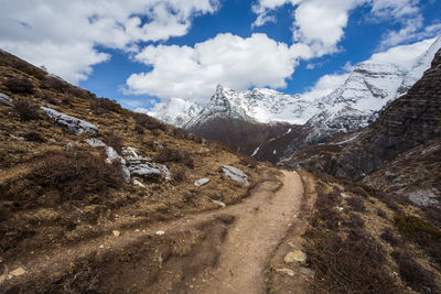 Scenic view through the trail in yading nature reserve,sichuan china