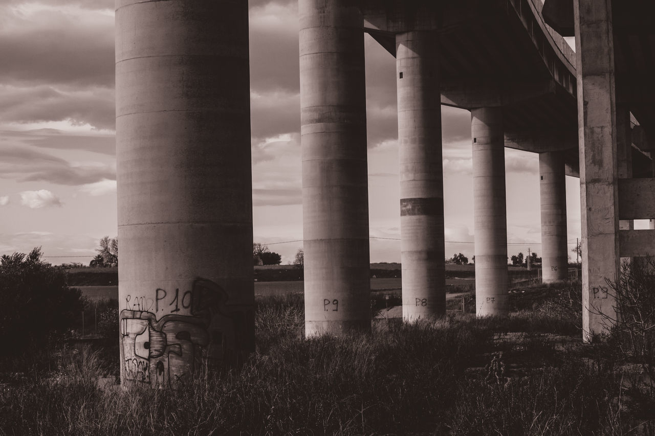 LOW ANGLE VIEW OF BRIDGE ON FIELD