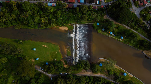 High angle view of buildings in city