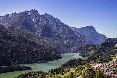 Scenic view of calm lake against clear sky