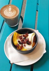 High angle view of breakfast on table