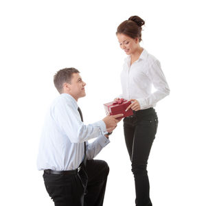 Friends standing against white background