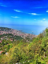 Scenic view of sea against blue sky