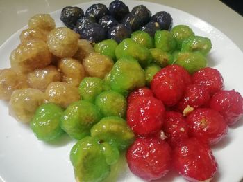 High angle view of grapes in plate