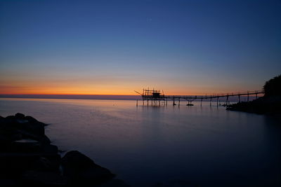 Scenic view of sea against clear sky at sunset