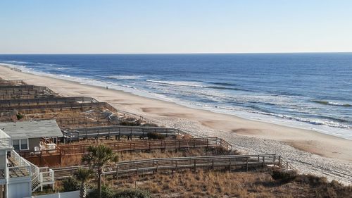 High angle view of beach against clear sky