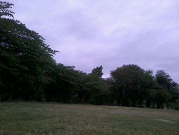 Scenic view of grassy field against cloudy sky