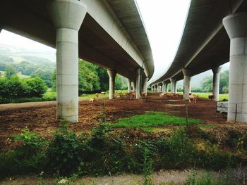 Interior of bridge against sky