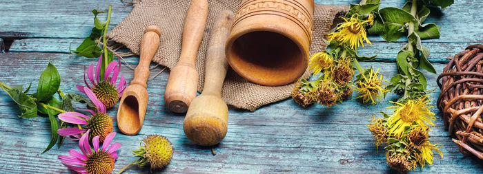 High angle view of vegetables on table