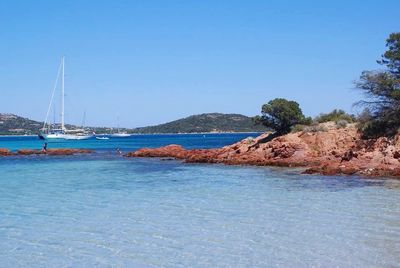 Scenic view of calm sea against clear sky