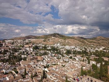 High angle view of townscape against sky