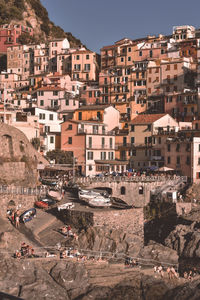 High angle view of manarola against sky