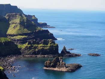 Scenic view of rocks in sea against sky