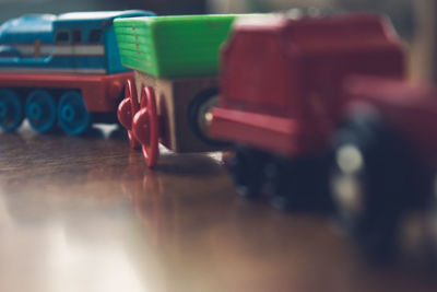 Close-up of toy car on table