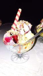 Close-up of ice cream on table