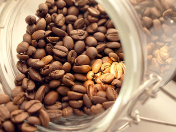 Close-up of coffee beans in jar